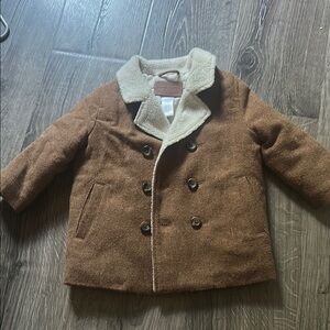 Janie and Jack Brown Pea Coat with Cream Collar